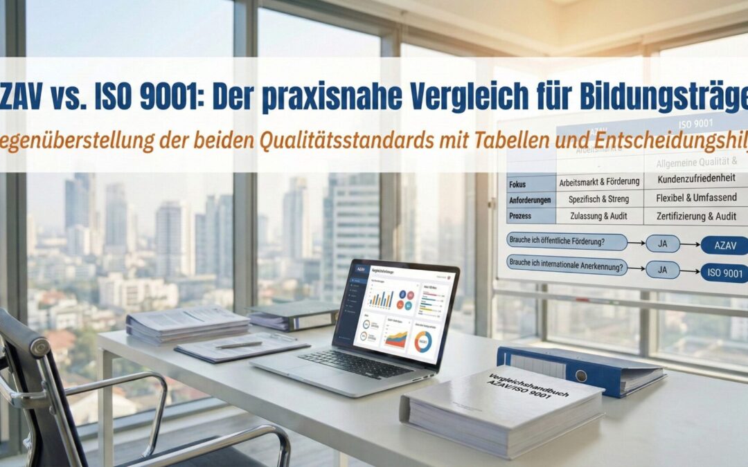 AZAV vs. ISO 9001 Vergleich – Gegenüberstellung der beiden Qualitätsstandards für Bildungsträger mit Tabellen und Entscheidungshilfe | azav-wissen.de