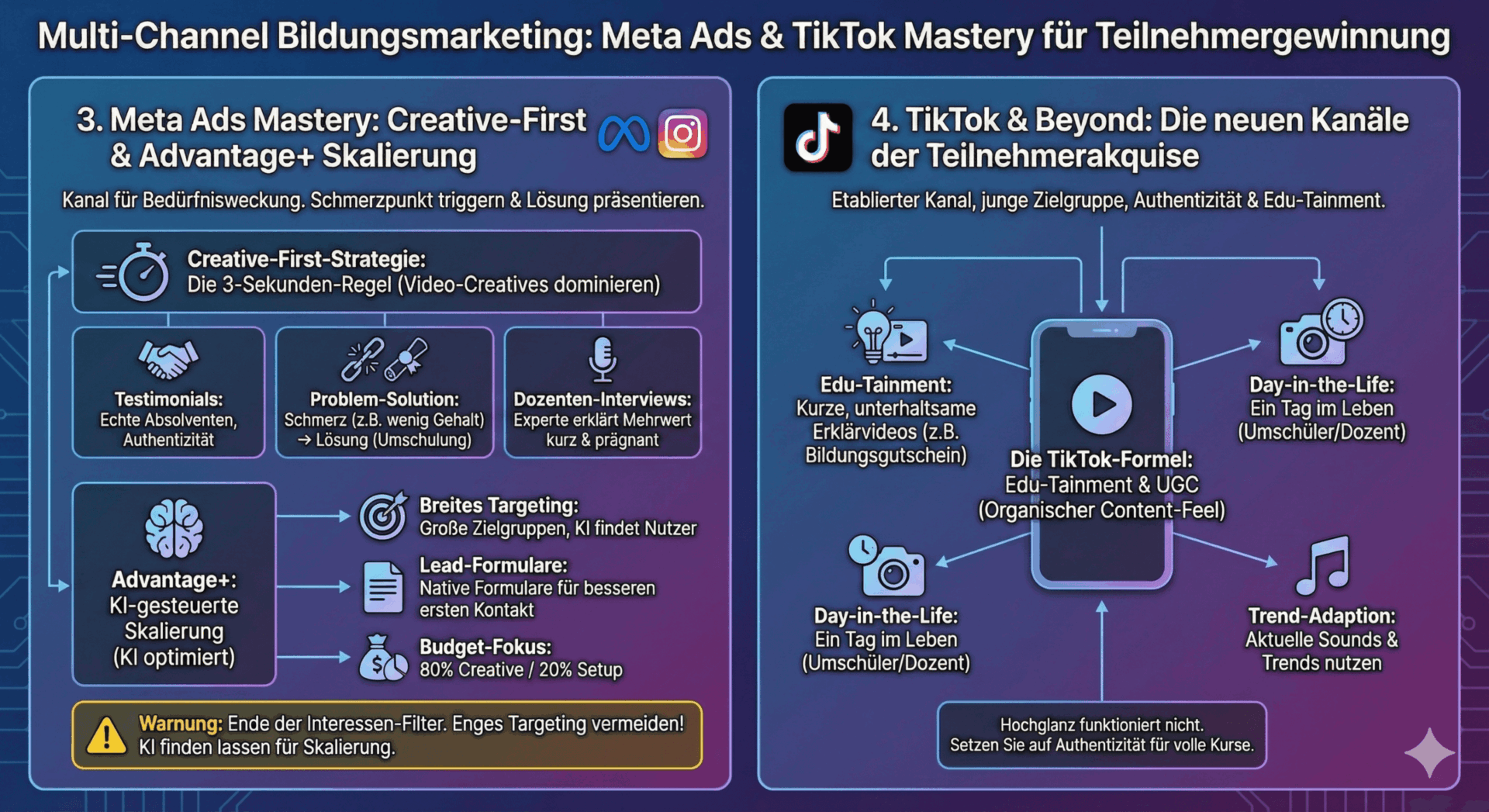 Infografik: Multi-Channel Bildungsmarketing - Meta Ads und TikTok Mastery