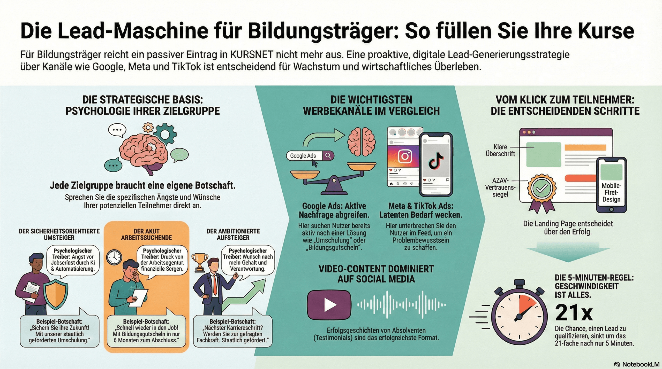 Infografik: Die Lead-Maschine für Bildungsträger - Strategie, Kanäle und entscheidende Schritte