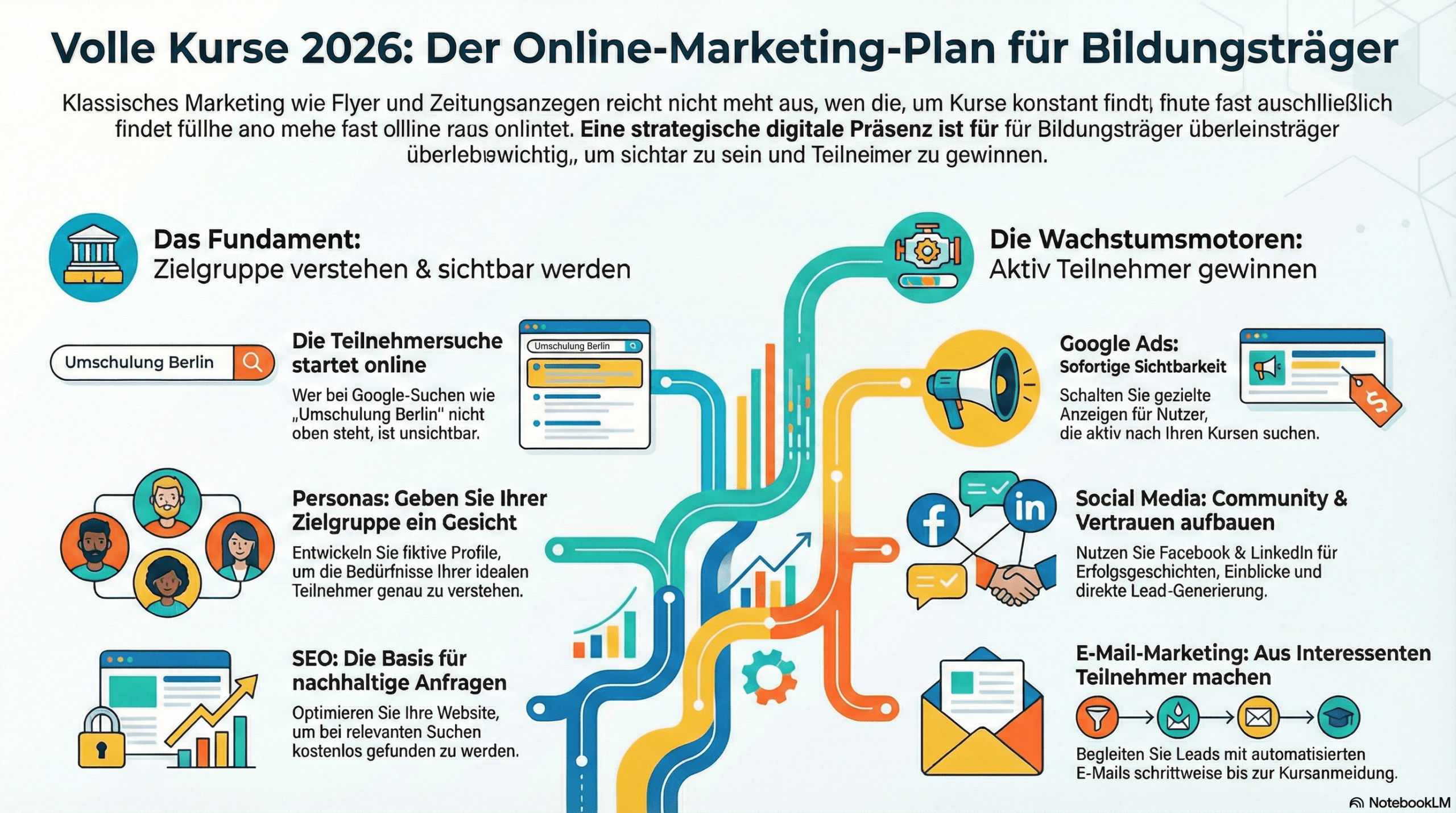 Infografik: Der Online-Marketing-Plan für Bildungsträger